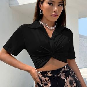 Casual twist front crop blouse